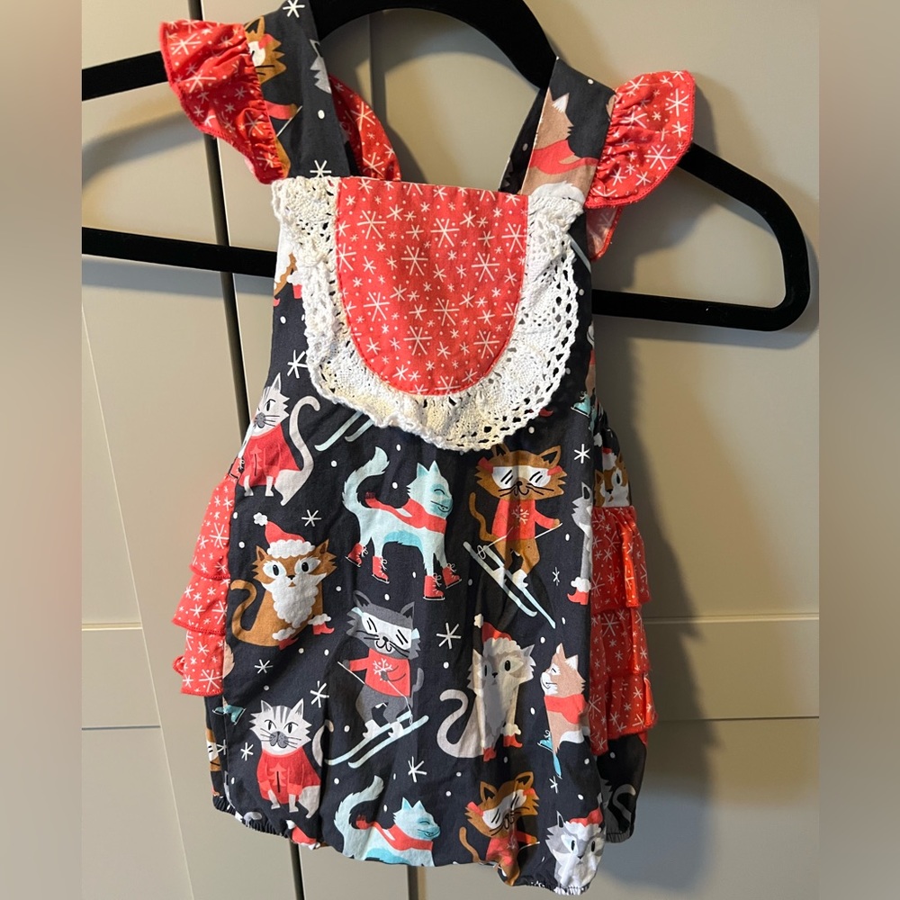 Ric Rac and Ruffles Ski Cat Bubble Holiday Outfit